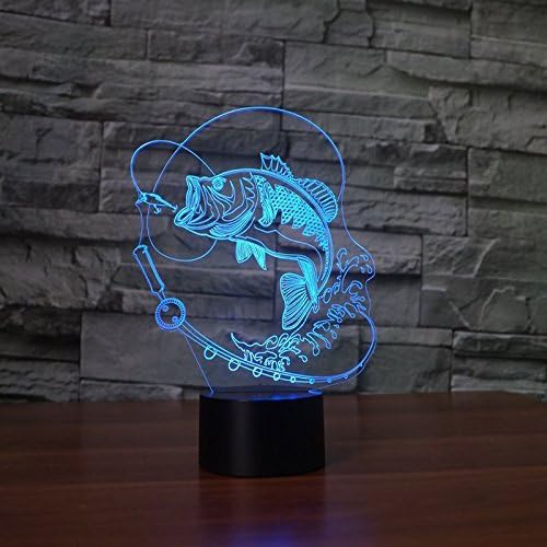 MOLLY HIESON 3D Hal, Halászat Éjszakai Fény Asztal Íróasztal Optikai Illúzió, Lámpák 7 színváltó LED Lámpák