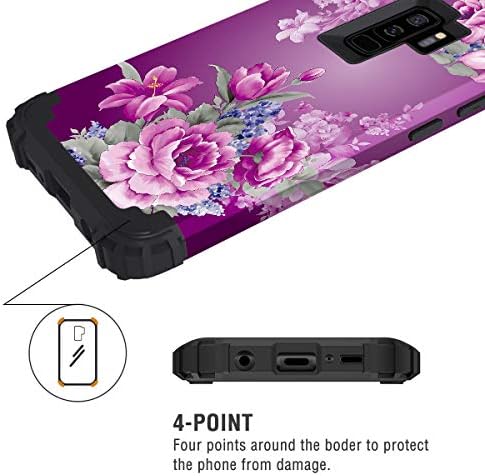 LONTECT Kompatibilis Galaxy S9 Plusz Esetben Virágos 3 az 1-ben nagy teljesítményű Hibrid Erős, Magas