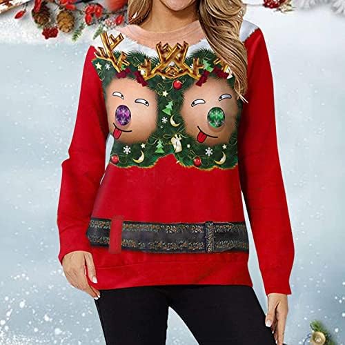 Vicces Karácsonyi Pulóver Női Alkalmi Sleeve Grafikus Melegítő felső Unisex Ünnepi Hosszú Ujjú Pulóver