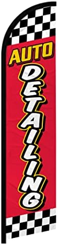 Auto Részletező (Piros / Sárga) Szélcsendes Banner Reklám Zászló - Tökéletes Mechanika, Auto Boltok, Kereskedések,