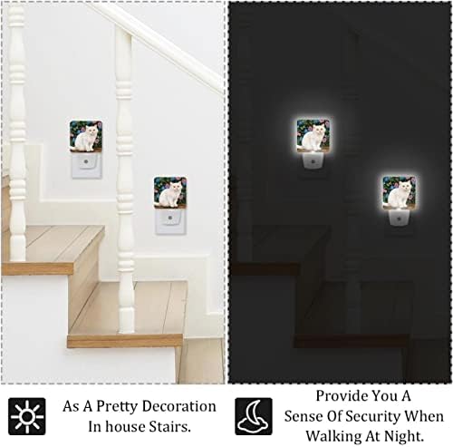 RODAILYCAY Fehér Macska Dekoratív Éjjeli Fény Érzékelő, 2 Csomag LED Gyerekek Éjszakai Fény, Előszoba