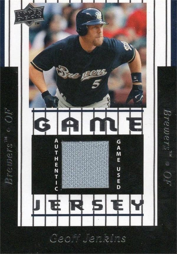 Geoff Jenkins játékos kopott jersey-i javítás baseball kártya (Milwaukee Brewers) 2008 Felső szint 97GJ