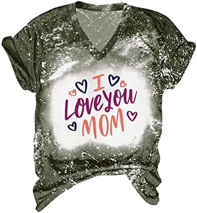 Szeretlek Anya Nyakkendő Festék Póló Női Alkalmi V-Nyak Fehérített Tees Levél Nyomtatás Mama Szomorú Anya