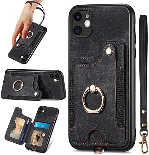 JanCalm iPhone 11 Telefon Esetében Kártya-tartó Pénztárca,Gyűrű Jogosultja Állni,RFID-Blokkoló,Csukló