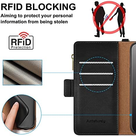 Antsturdy iPhone 14 Plusz 5G 6.7 Tárcája az esetben 【RFID-Blokkoló】【Cipzár Poket】【7 Card Slot】 PU Bőr