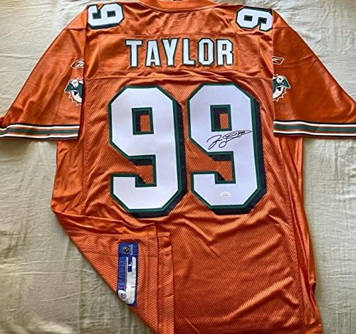 Jason Taylor dedikált, aláírt Delfinek 2003 2004 2009 Reebok narancssárga mez SZÖVETSÉG - Dedikált NFL