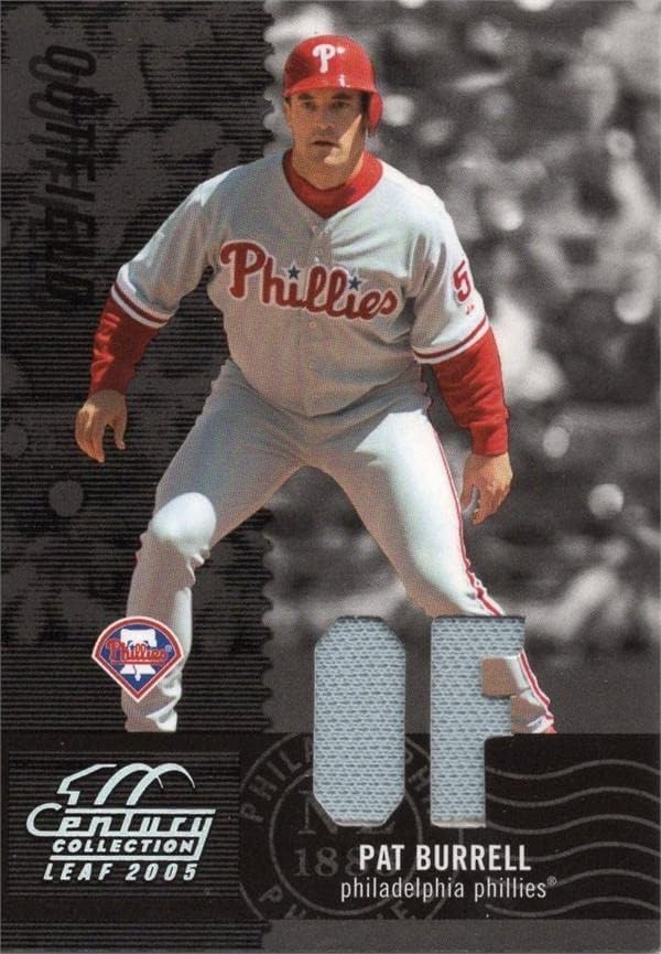 Pat Burrell játékos kopott jersey-i javítás baseball kártya (Philadelphia Phillies) 2005 Levél 99 LE
