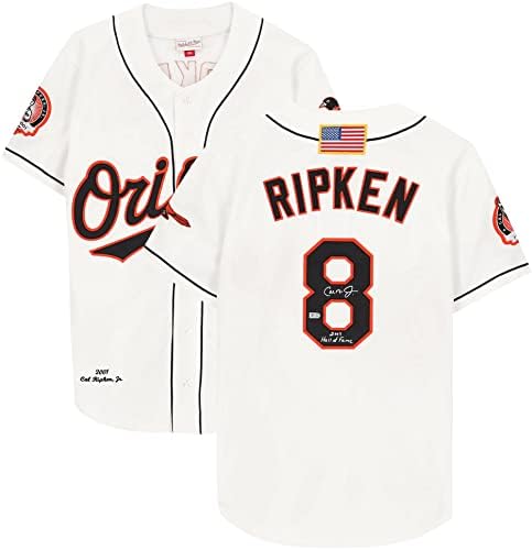 Cal Ripken Jr. - Baltimore Orioles Dedikált Fehér Mitchell & Ness Hiteles Jersey a 2007-es Hall of Fame