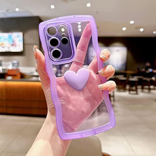 LYQZDT Aranyos 3D Szerelmes Szív Göndör Hullám Keret tok Samsung Galaxy S22 Ultra a Nők, Lányok,Átlátszó