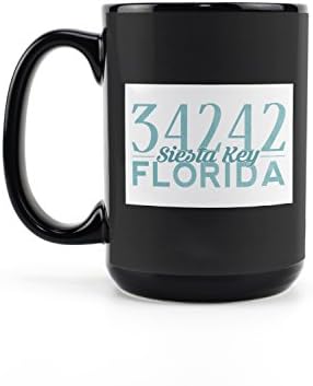 Lámpás Nyomja meg a Siesta Key, Florida, Helyi Irányítószám (15oz Fekete Kerámia Kávés Bögre Tea, Mosogatógép,