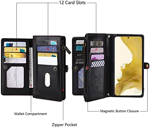 MInCYB Esetben Tárca a Samsung Galaxy S22 Ultra, Cipzáras Bőr Flip tok RFID-Blokkoló Kártya Birtokosa