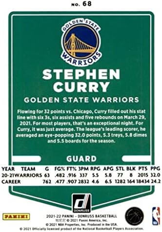 Stephen Curry 2021 2022 Panini DONRUSS Sorozat Menta Kosárlabda Kártya 68 épp Rá A Kék Golden State Warriors