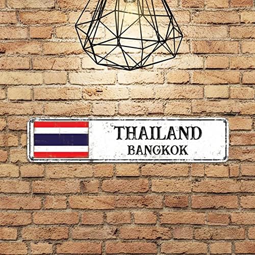Thaiföld Ország Szuvenír Vintage Jel Falon Emléktábla Bangkok Főváros Retro Alumínium Tábla Thaiföld Zászló